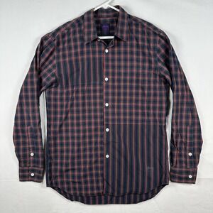 Vtg Stussy Shirt Mens Medium Blue Plaid Striped Long Sleeve Button Up USA Casual